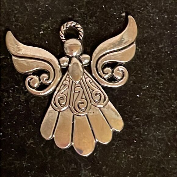 1.5” antique silver plated stylized Angel pendant w/scrollwork bodice #2 - Picture 1 of 14
